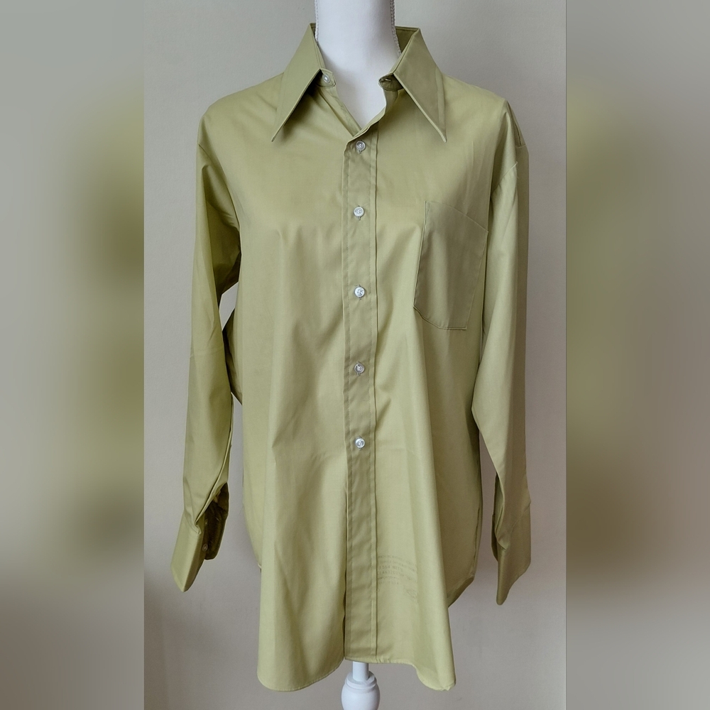70s Arrow Kent Collection Big Collar Dress Shirt Green Button Down Boyfriend